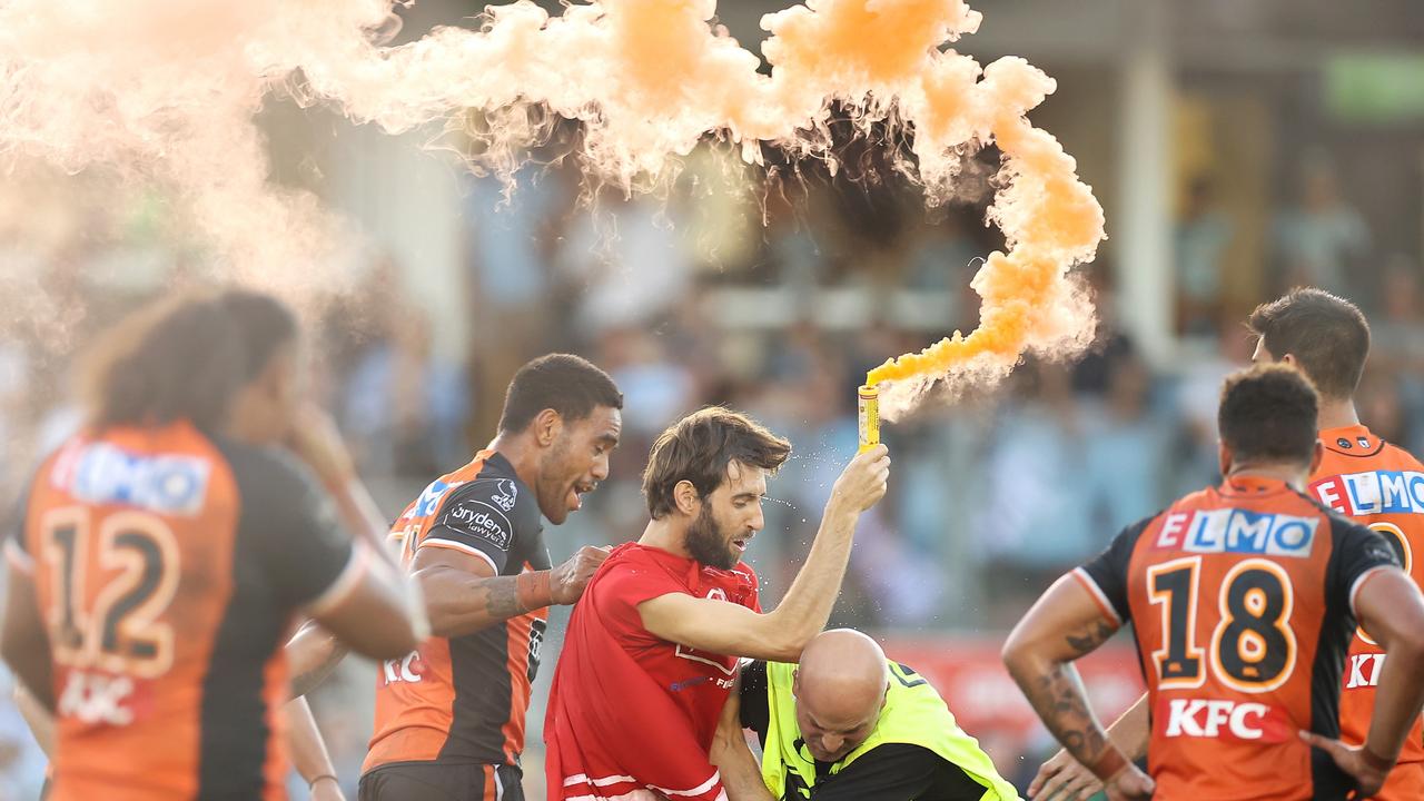 Things can get dangerous as we saw last year when a fan ran onto the field with a lit flare. Picture; Mark Kolbe/Getty Images