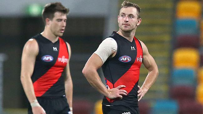 Devon Smith and Zach Merrett after the loss to Geelong. Picture: Getty