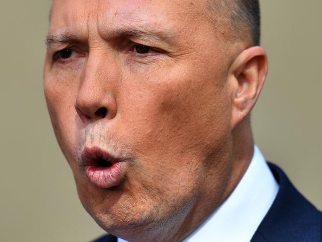 Former minister for Home Affairs Peter Dutton at a press conference at Parliament House in Canberra, Tuesday, August 21, 2018. (AAP Image/Mick Tsikas) NO ARCHIVING