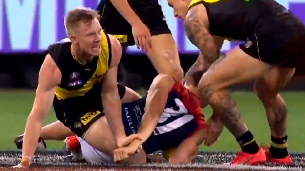 Jack Riewoldt received a fine for this tackle.