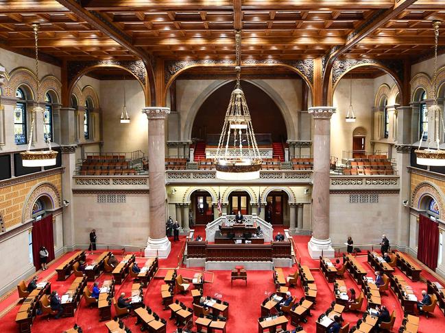 New York Governor Andrew Cuomo speaks to members of New York state's Electoral College. Picture: AFP