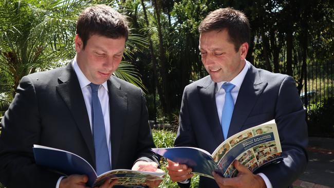 Opposition local government spokesman Tim Smith (left) with former Opposition Leader Matthew Guy.