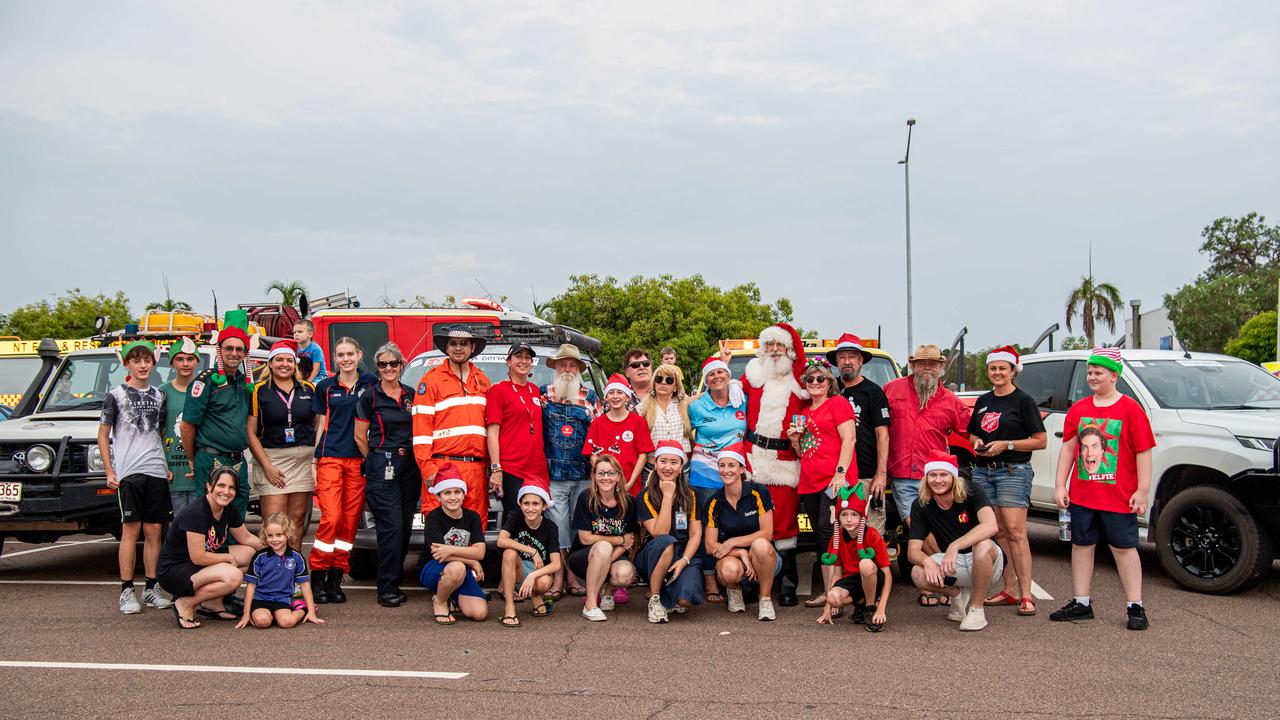 Santa and the convoy gather at Casuarina Square after their colourful arrival. Picture: Pema Tamang Pakhrin.