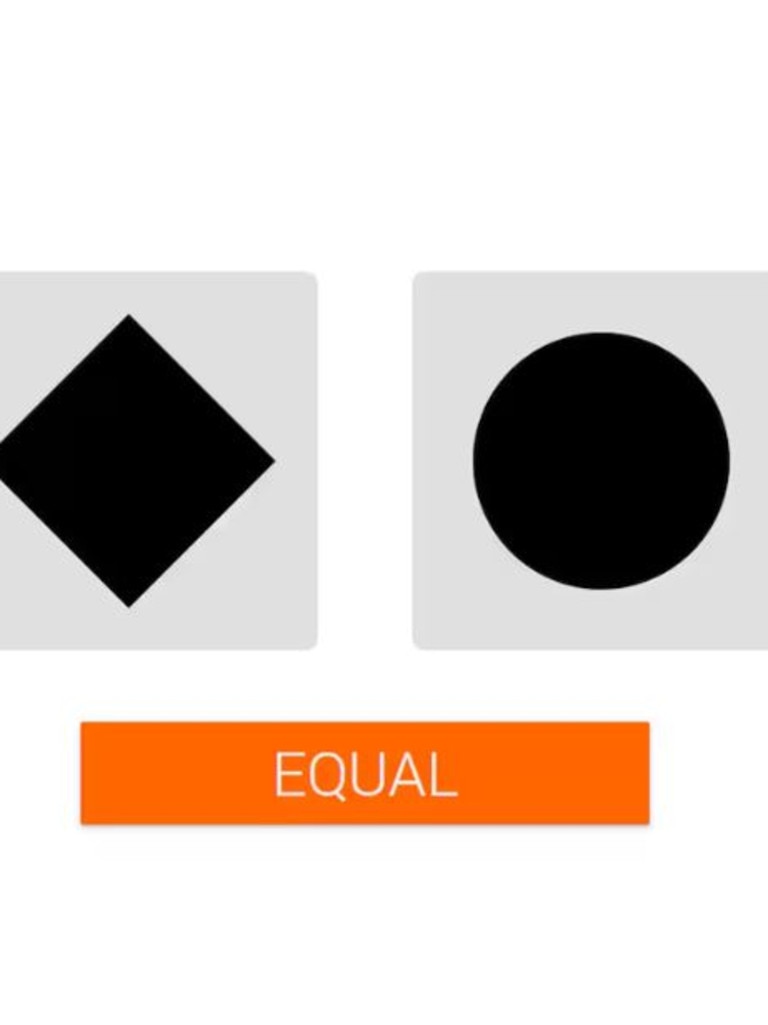 The second test is around speed reactions. When two of the same shapes appear, you have just seconds to hit the equal button.