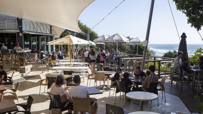 On the deck of the Straddie Hotel. Picture: Jono Searle