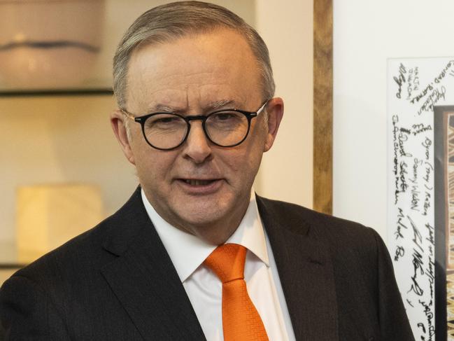 CANBERRA, AUSTRALIA, NewsWire Photos. JUNE 22, 2023: Land Council Chairs along with The Prime Minister Anthony Albanese at the unveiling of the Barunga Voice Declaration at Parliament House in Canberra. Picture: NCA NewsWire / Martin Ollman