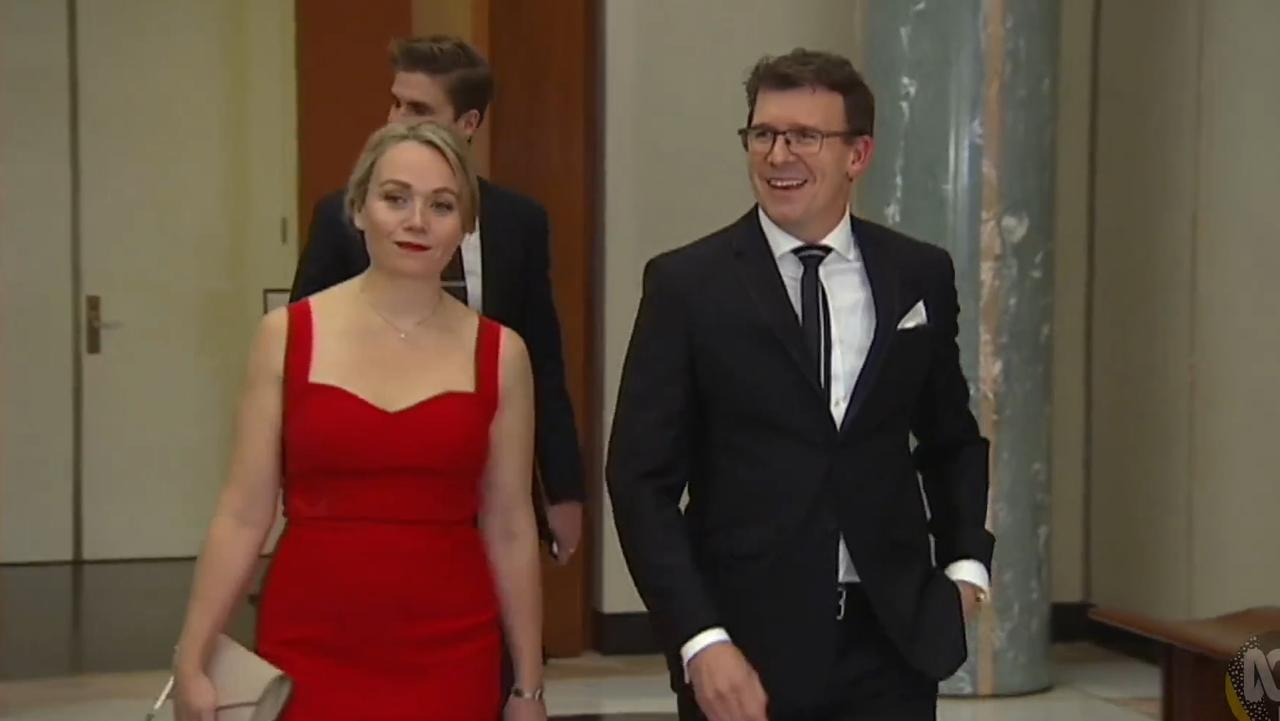 Federal member of Parliament Alan Tudge arrives at the 2017 Mid-Winter Ball in the company of Liberal staffer Rachelle Miller, who he was having an affair with.