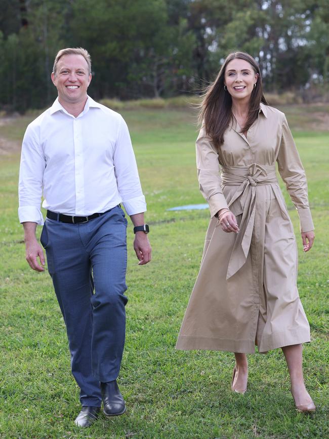 Deputy Premier Steven Miles with Environment Minister Meaghan Scanlon on the Gold Coast on Friday. Picture: Annette Dew