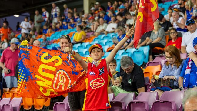 Fans at the Gold Coast Suns v Western Bulldogs 2025 AFL match at TIO Stadium. Picture: Pema Tamang Pakhrin