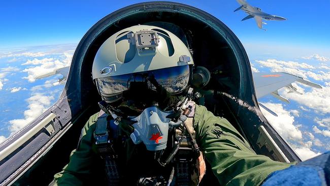 Planes of the Chinese People's Liberation Army PLA during a combat readiness patrol and military exercises around Taiwan. Picture: Xinhua via Getty Images.