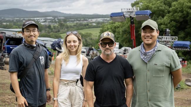 Genki Yamasaki, Clare Evans, Rick Findlater and Elliott Ng on the set of Eden at the Gold Coast. Photo: Jasin Boland.