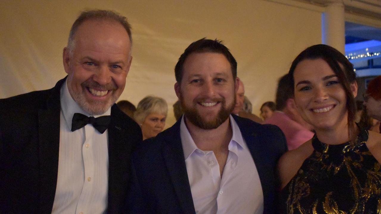 Kylie and Tom Daunt and Tony Hallan at the Gympie Business Awards 2022.