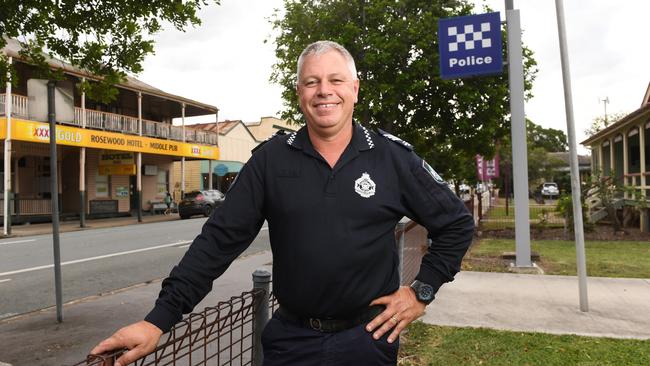 Senior Sergeant Lindsay Kuhrt outside Rosewood Police Station. He departed the country station in 2021 after 18 years at the helm.