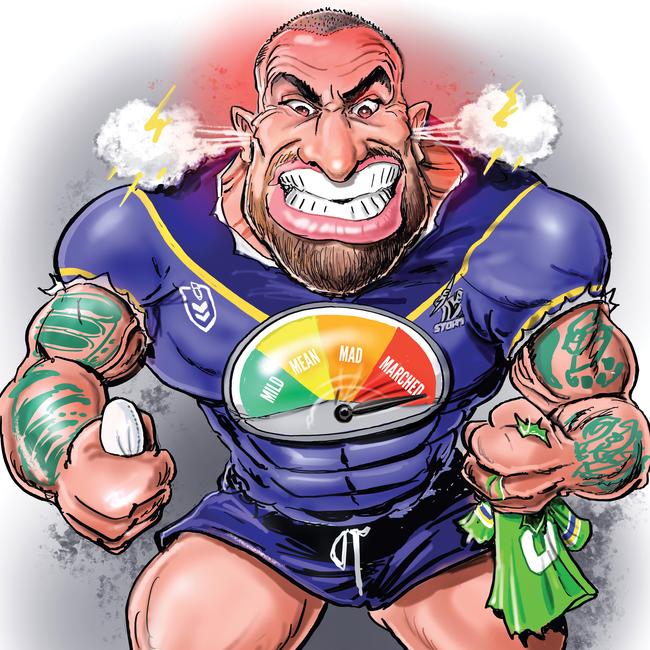 Can Nelson Asofa-Solomona walk a fine line between menace and suspension? Artwork: Boo Bailey