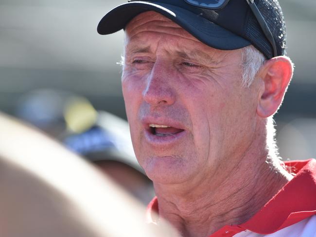 Devon Meadows coach Neil Craig addresses his team during 2019. Picture: James Ross