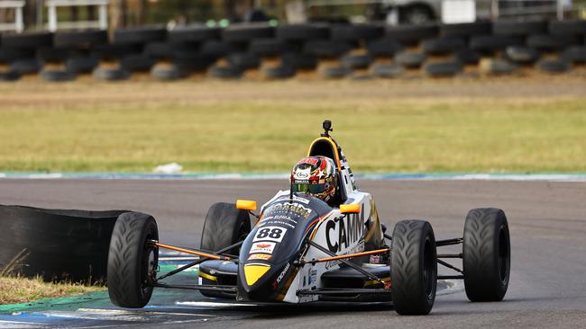 Townsville racer Lachlan Evennett broke through for his first national Formula Ford race win in the Australian Formula Ford Series (AFFS) at Morgan Park Raceway, Warwick, QLD. Picture: Trapnell Creations