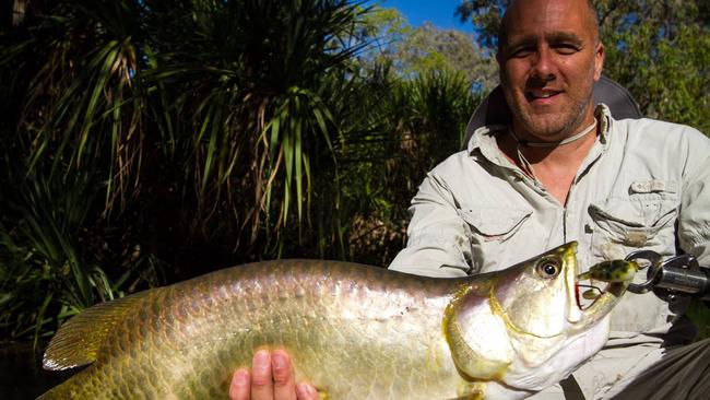 Chardy with a saratoga caught on a weedless Bog Frog