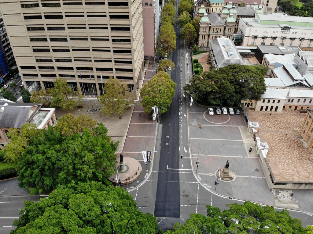 Macquarie St in the city is virtually empty. Picture: Toby Zerna