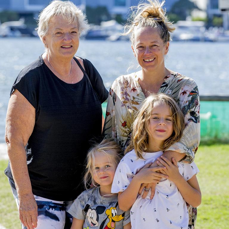 <p>Faces of the Gold Coast at Paradise Point. Bernadette Bakker, Kristra Smith, Kobe Smith, 7, and Parker Smith, 4. Picture: Jerad Williams</p>