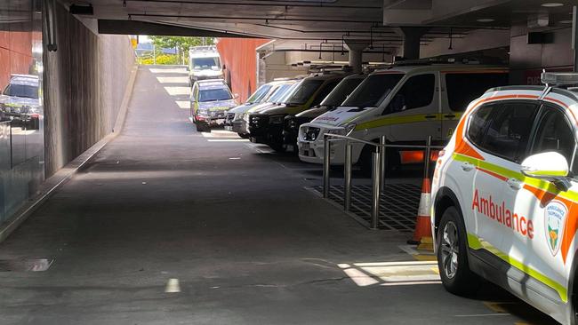 Ambulances ramped outside the Royal Hobart Hospital emergency department on January 4, 2021. Picture: HACSU