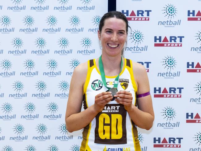 Hawks co-captain Tessa Coote announced she's retiring after winning player of the match in the TNL grand final. Picture: Minch Media