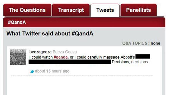 Abc Publishes Sexual Tweet About Tony Abbott On Qanda Website News
