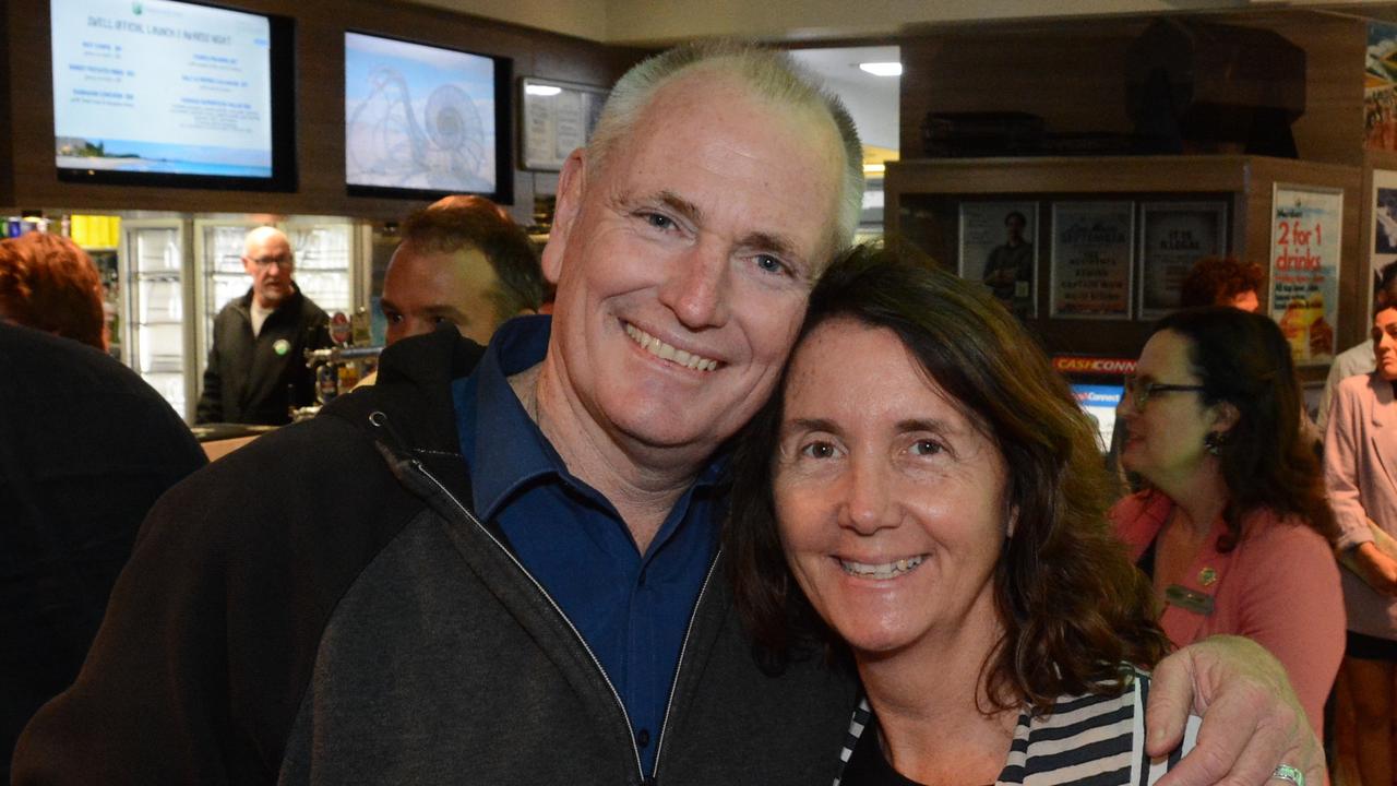 Dean Gould and Assoc Professor Carmel Tepper at launch of Swell Sculpture Festival at Currumbin SLSC. Pic: Regina King