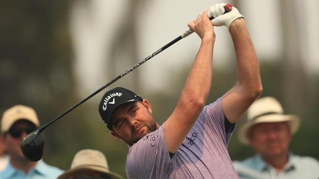 Australia's Marc Leishman tees off on the 1st hole during an Australian Open practice round at the Australian Golf Club, Sydney. Picture: Brett Costello