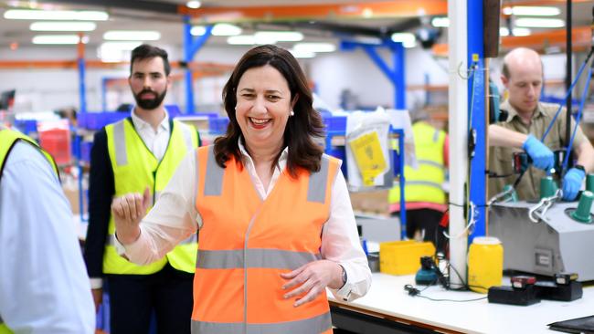 Queensland Premier Annastacia Palaszczuk during a visit to Noja Power, while on the election campaign trail. Picture: NCA NewsWire / Dan Peled