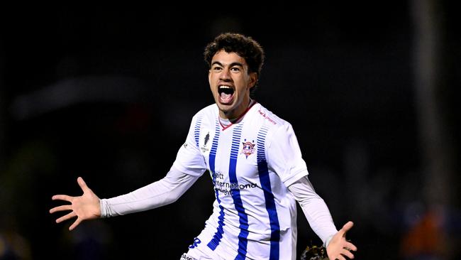 Malakai Love-Semira of the Power celebrates after scoring a goal. Picture: Getty Images