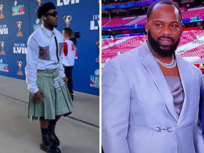 Two Super Bowl players have turned heads with their daring looks at the big game today.