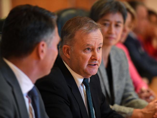 Federal Opposition Leader Anthony Albanese (centre) is seen during a shadow cabinet meeting in Brisbane, Tuesday, June 4, 2019. (AAP Image/Dan Peled) NO ARCHIVING