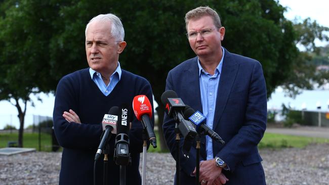 Malcolm Turnbull and the Member for Reid Craig Laundy, who has advised the former PM to stay out of the spotlight, warning he is damaging his legacy with ill-judged public comments. Pictiure: Britta Campion