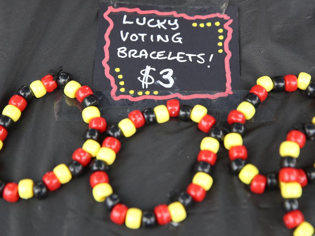 ‘Yes’ bracelets for sale at a polling station in Melbourne. Picture: David Crosling/Melbourne