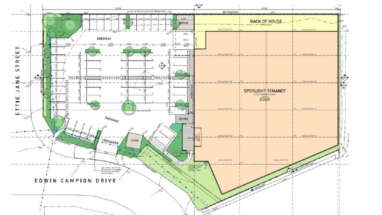 The shop would be accessible from Edwin Campion Dr, with parking available for 54 vehicles.