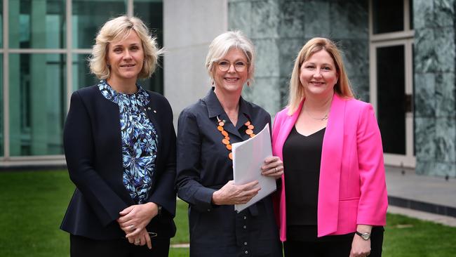 Zali Steggall, Independent Member for Warringah, Dr Helen Haines, Independent Federal Member for Indi and Centre Alliance’s Rebekha Sharkie, Independent for Mayo. Picture: Kym Smith