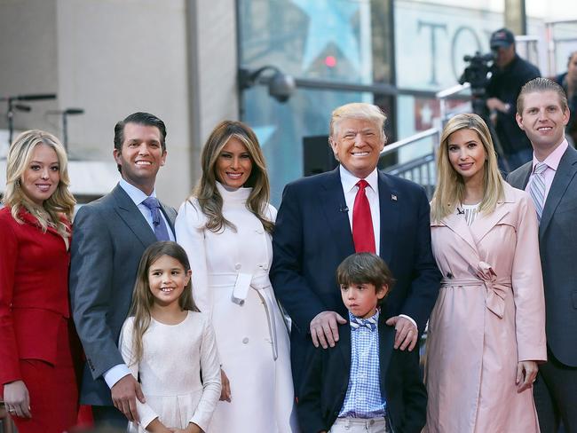 NEW YORK, NY - APRIL 21:  Republican presidential candidate Donald Trump stands with his wife Melania Trump (center left) and from right: Eric Trump, Ivanka Trump, Donald Trump Jr. and Tiffany Trump. In the front row are Kai Trump and Donald Trump III, children of Donald Trump Jr. on April 21, 2016 in New York City. The family appeaed at an NBC Town Hall at the Today Show.  (Photo by Spencer Platt/Getty Images)