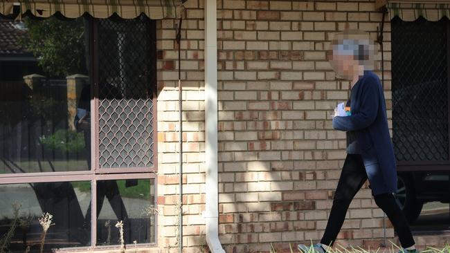 The boy’s mother outside her home on Monday. Picture: Riley Walter