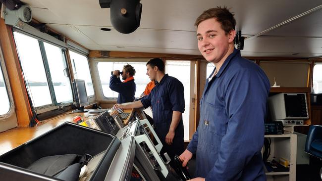 Students on board a training vessel Bluefin. Picture: Australian Maritime College