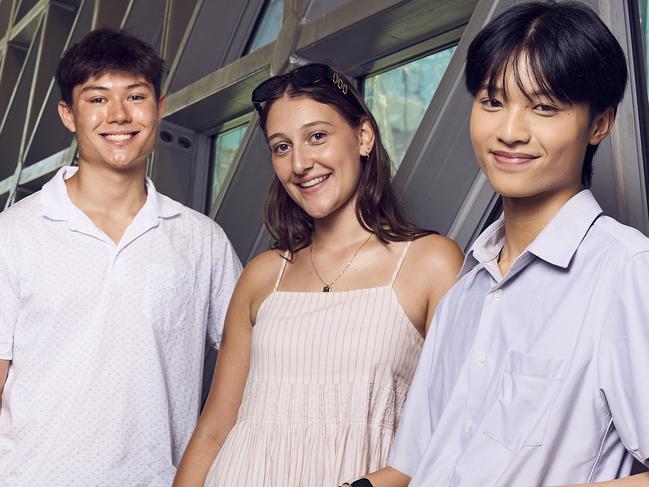 Top ATAR students, Lewis Gilbert, Lilianna Pourgiezis, and James Le at SACE Governor's Commendation Awards in Adelaide, Monday, Dec. 16, 2024. Picture: Matt Loxton