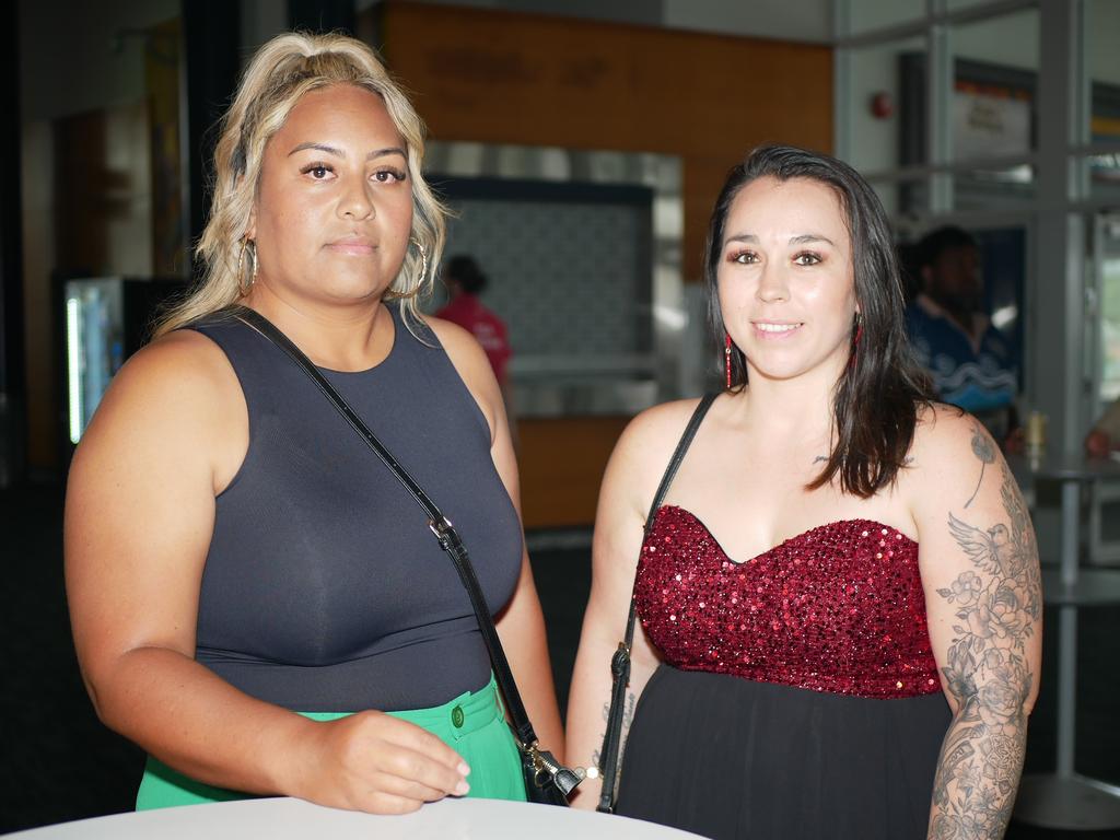 Allarna Collett and Joyce Mataki before the Battle on the Reef boxing at Townsville Entertainment and Convention Centre on October 8. Picture: Blair Jackson