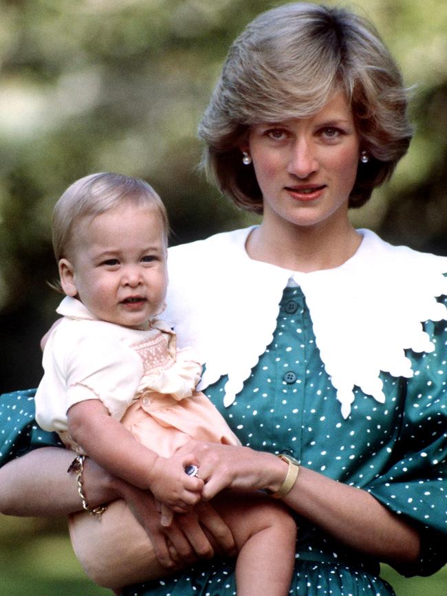 During the princess’s lifetime “the Diana” was ubiquitous -- first in its fluffy ‘80s incarnation’ which hair stylist John Sahag said was “too big for her delicate features.” Princess Di is pictured with Prince William in 1983. Picture: Getty