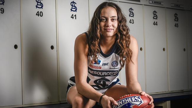 South’s Indy Tahau, pictured in the lead up to the SANFLW grand final. Picture: AAP/Roy VanDerVegt