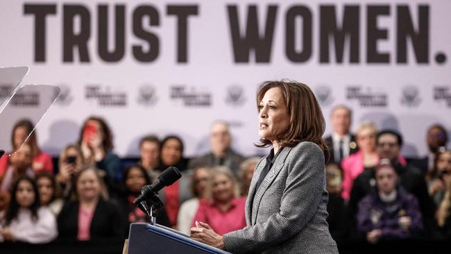 ‘How dare he’: Kamala Harris speaks in Big Bend, Wisconsin. Picture: AFP