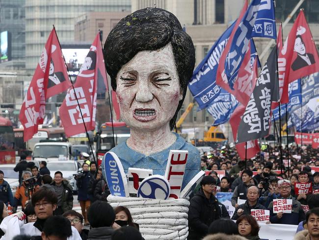 The allegations against Park Geun-hye led to protests across South Korea. Picture: AFP
