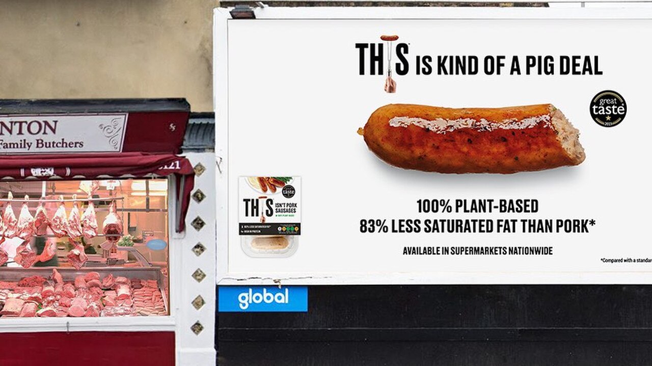 This banner for a vegan sausage has caused a stir online. Picture: Facebook/thisfood