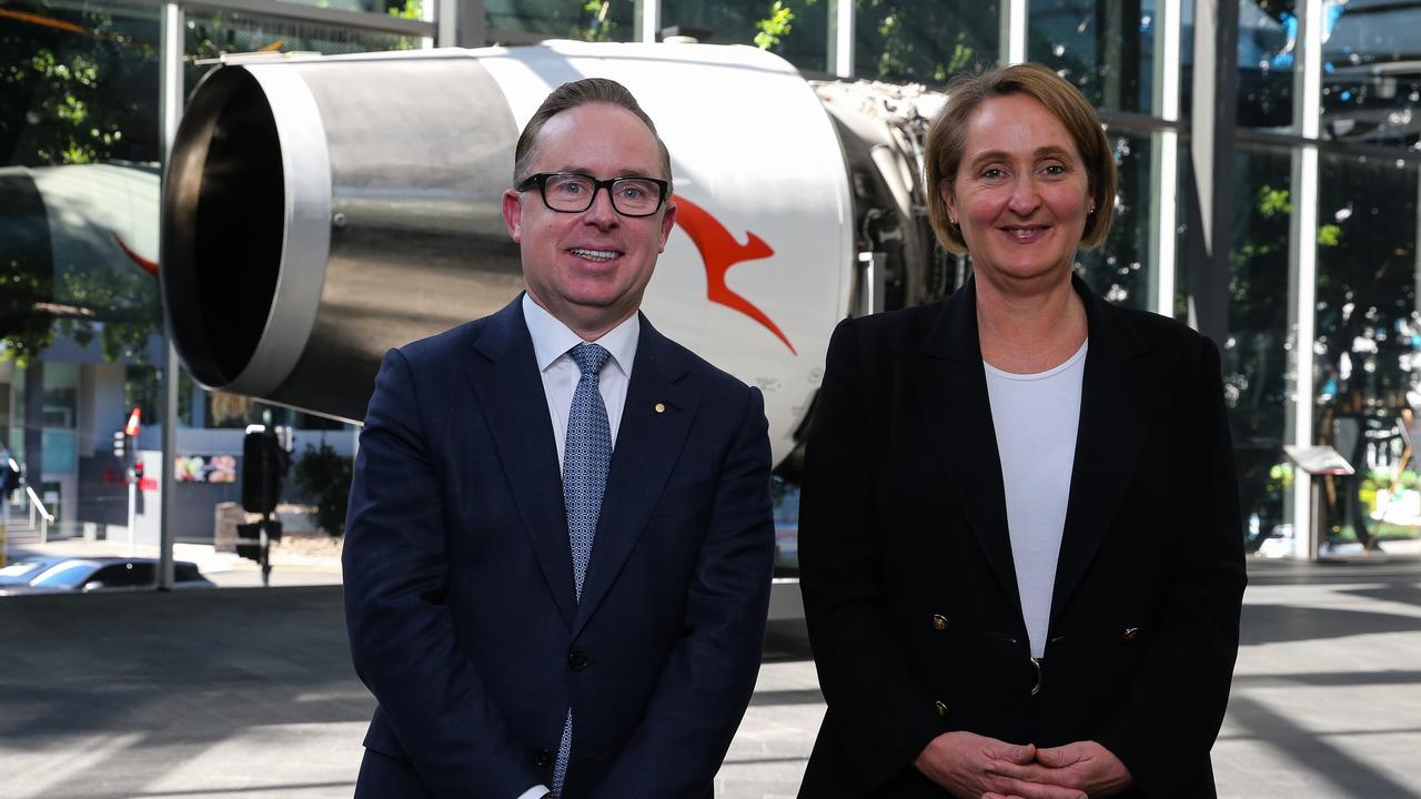 Alan Joyce with the woman who will replace him as chief executive, Vanessa Hudson. Picture: Gaye Gerard