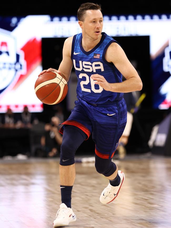 Josh Magette playing for the US Men's National Team dribbles the ball during the game against the Argentina Men's National Team on July 13, 2021, in Las Vegas, Nevada. Picture: Stephen Gosling/NBAE via Getty Images