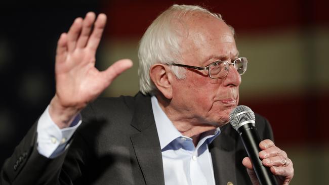 Democratic presidential candidate Bernie Sanders on the stump in Des Moines on Monday. Picture: Matthew Putney for The Australian