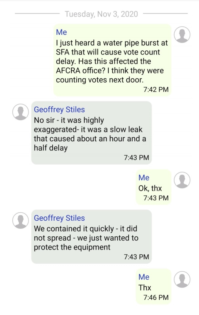 A text from Geoffrey Stiles, VP of facilities at State Farm Arena.